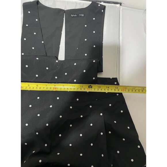 Women's Black Polka Dot Jumpsuit By Splash Size 10 With Deep V-Neck & Wide Legs - Picture 16 of 16